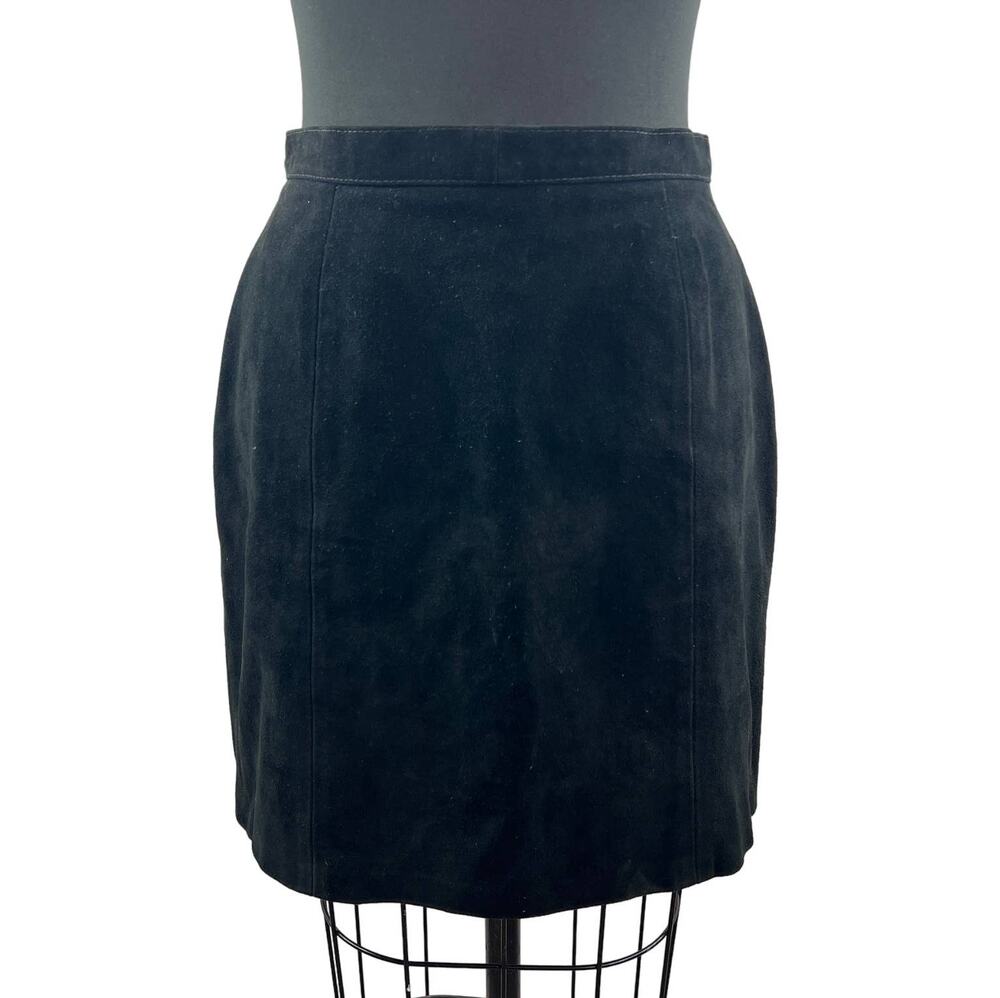 VTG OUTERWEAR by PHOENIX Black Suede Leather Knee Straight Pencil Skirt 11/12